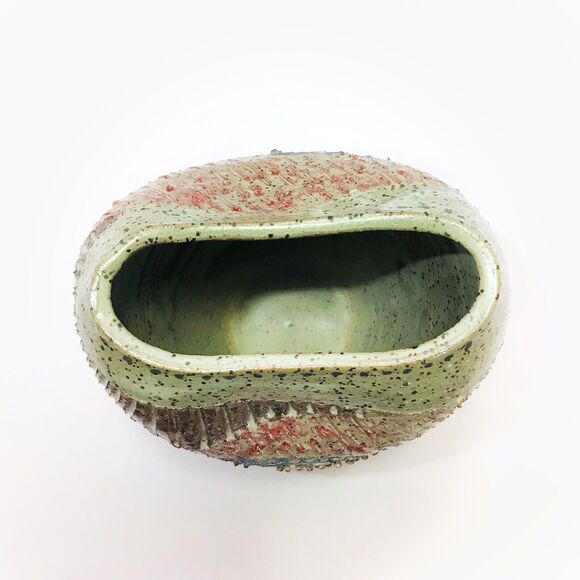 Artisan Ceramic Oval Flat Vase with Multi Textured Raised Pattern, 6”H EUC - Picture 5 of 7